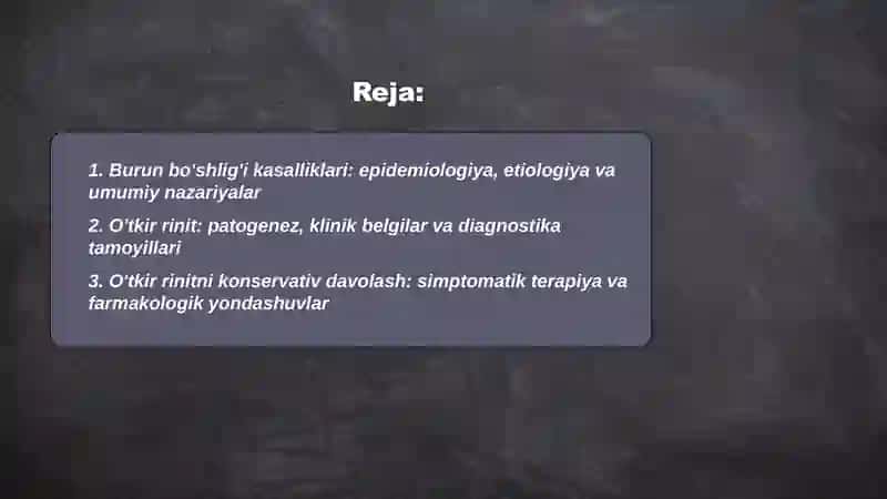 Burun boʼshligʼi kasalliklari klinikasi va davosi 2
