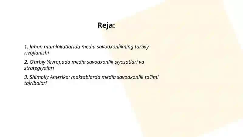 Dunyo mamlakatlarida media savodxonlikning taraqqiyoti 2