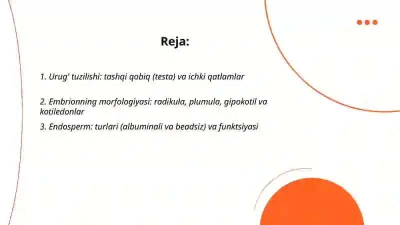 Urug' tuzilishi: tashqi qobiq (testa) va ichki qatlamlar 2