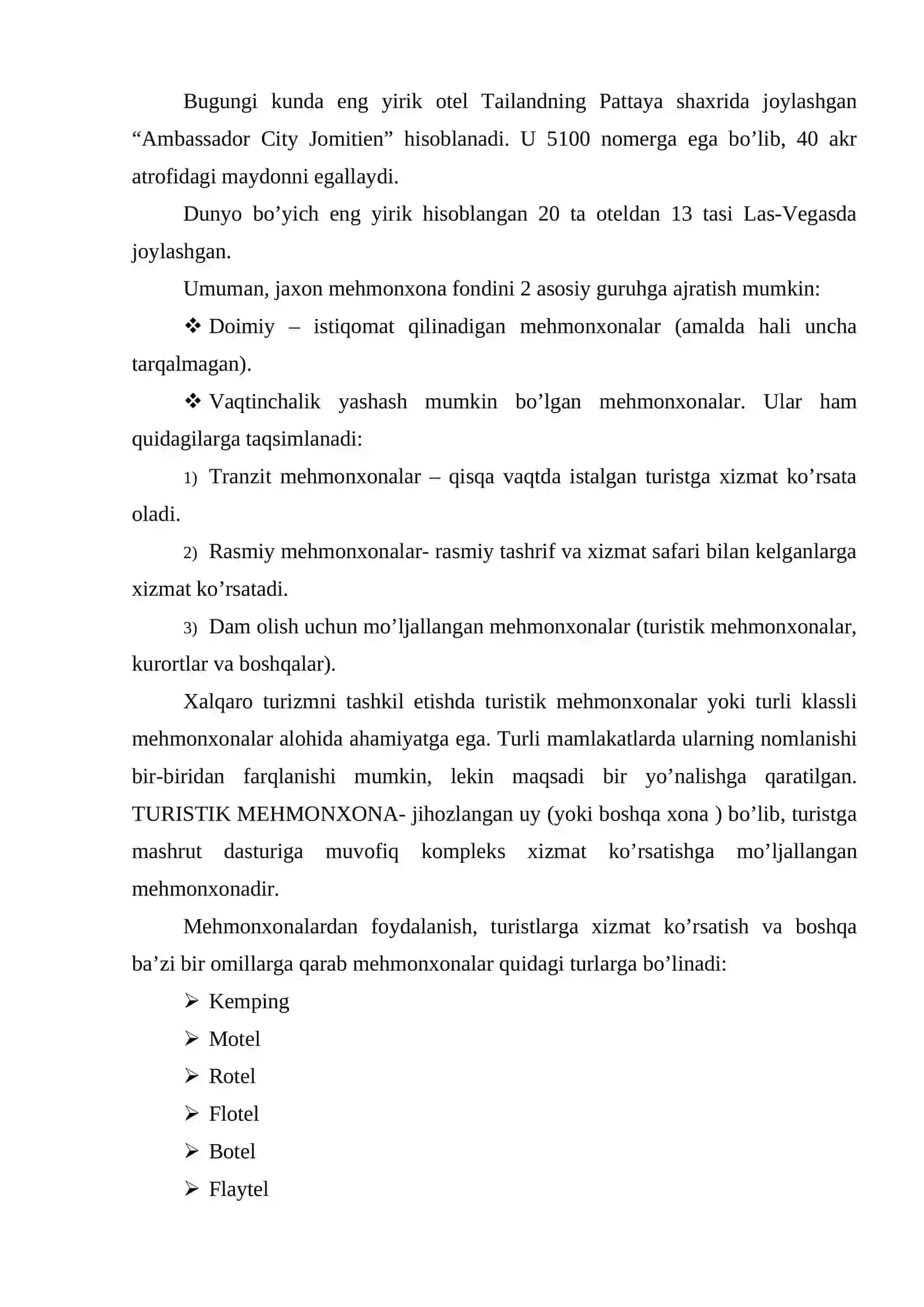 Mehmonxonalarga umumiy ta’rif 2