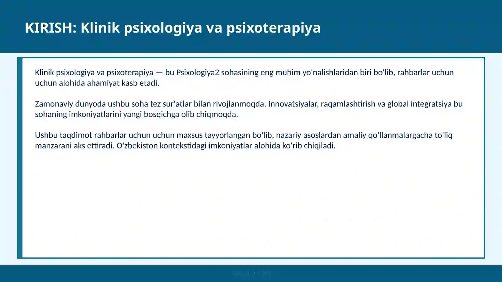 KLINIK PSIXOLOGIYA VA PSIXOTERAPIYA 2