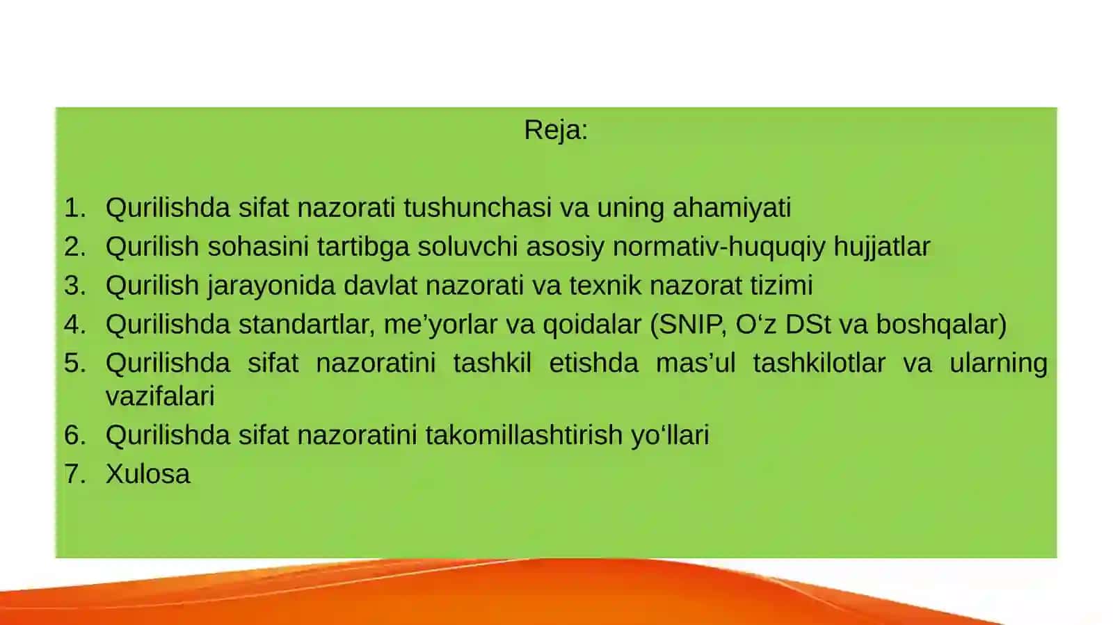 Qurilishda sifat nazorati tizimiga oidasosiy normativ-huquqiy hujjatlar 2