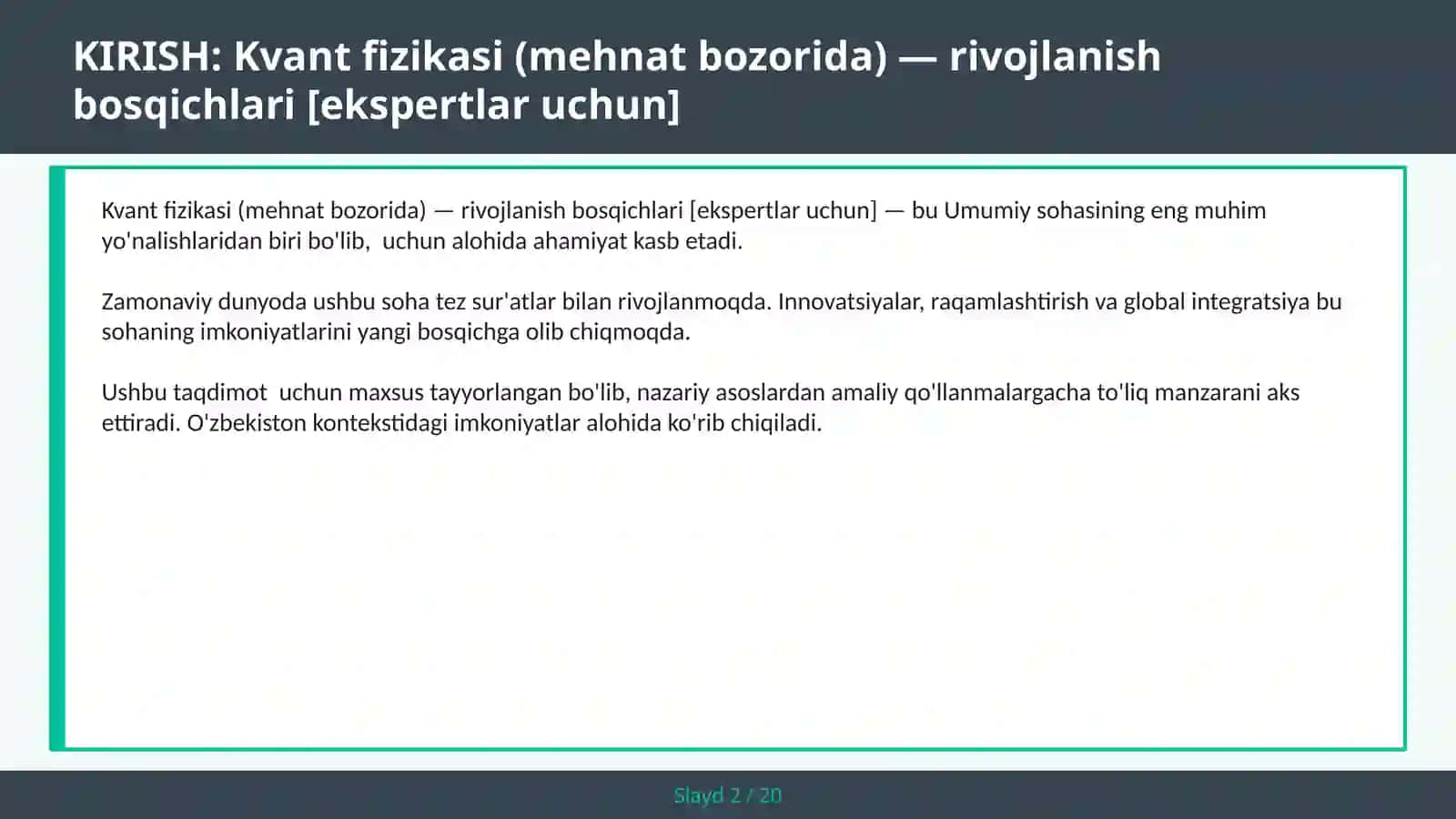 Kvant fizikasi (mehnat bozorida) — rivojlanish bosqichlari [ekspertlar uchun] 2
