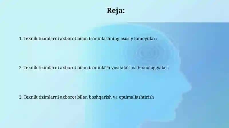 Texnik tizimlarni axborot Bilan taʼminlash va ularni boshqarish 2