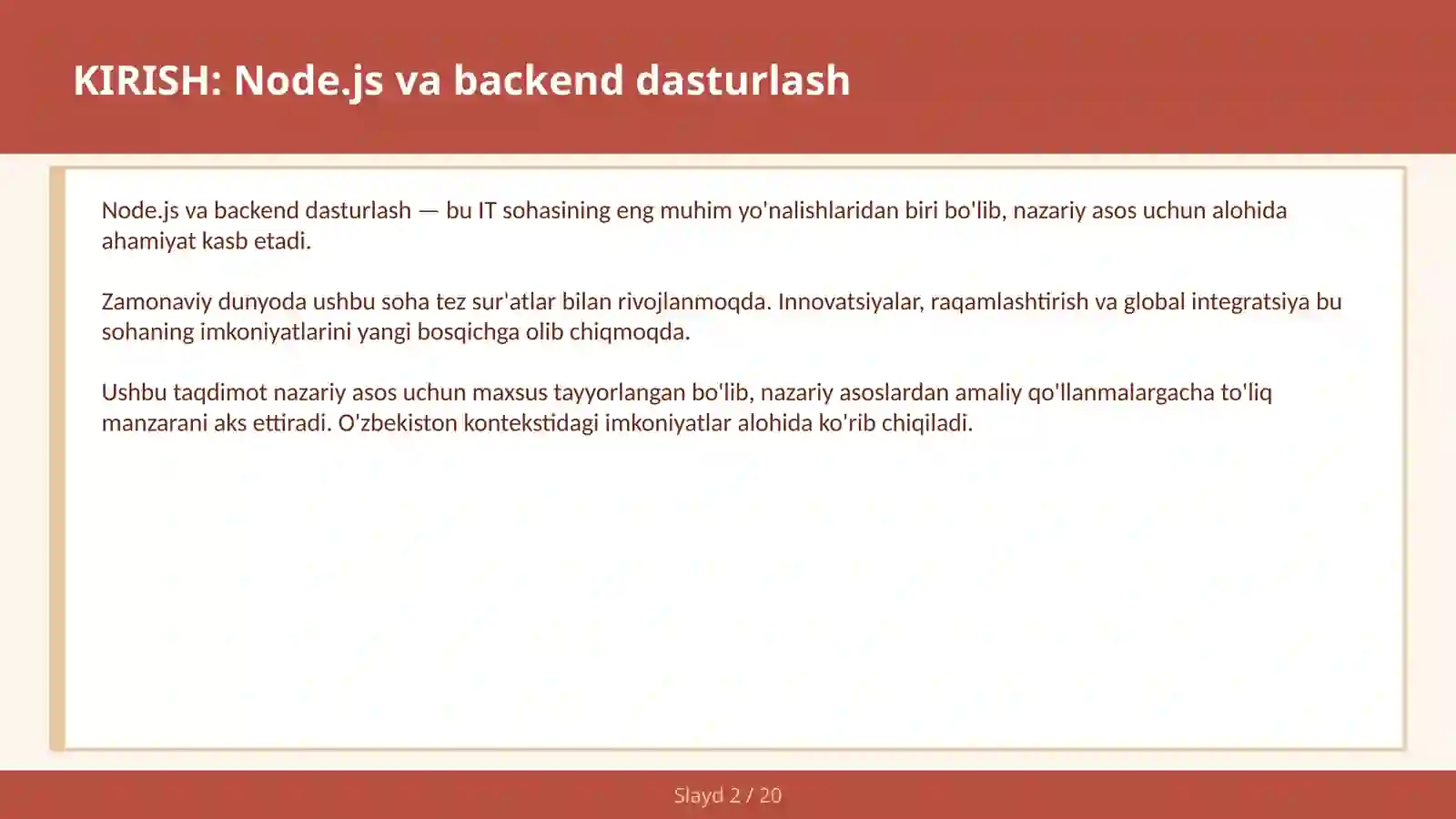 KIRISH: Node.js va backend dasturlash 2