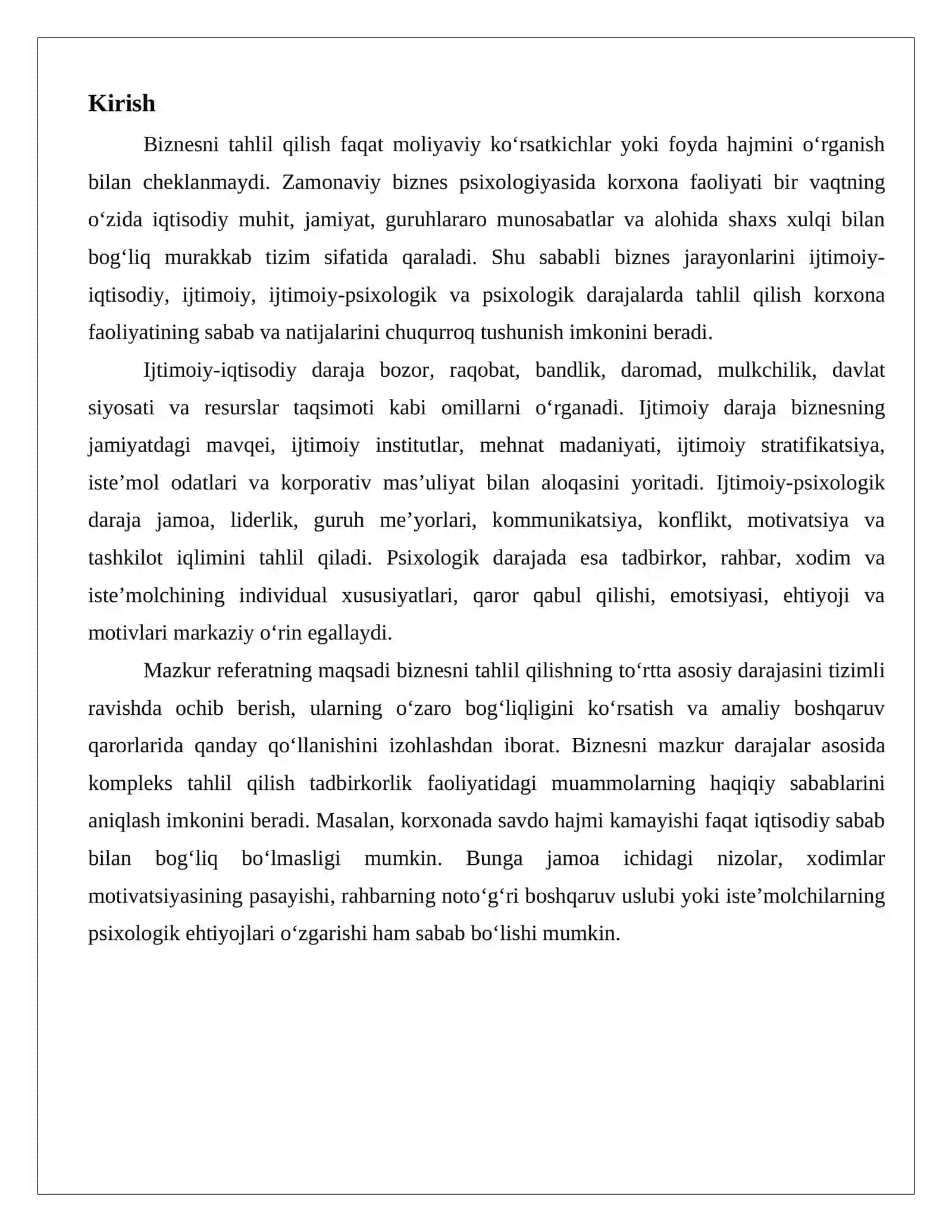 Biznesni tahlil qilish darajalari 2