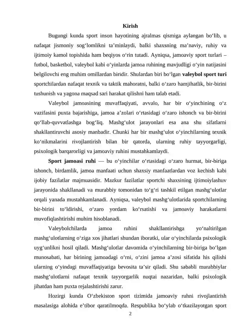 Voleybolchilarda sport jamoasi ruhini rivojlantirishga mashg’ulotlarning ta’siri 2