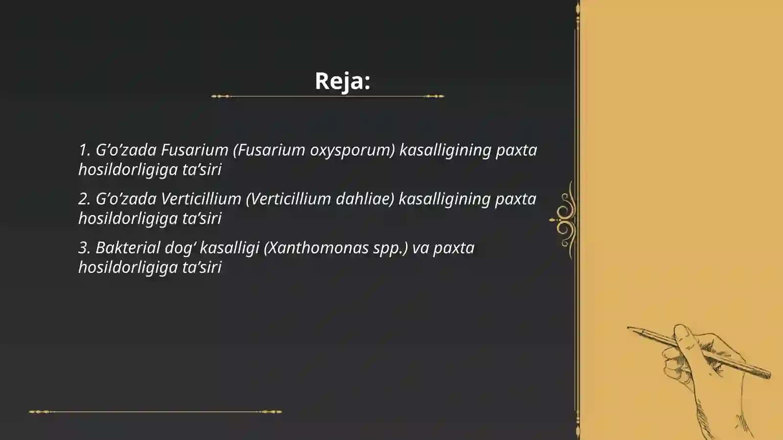 Gʼoʼza kasalliklari va zararkunandalari ning paxta hosildorligiga tasiri 2