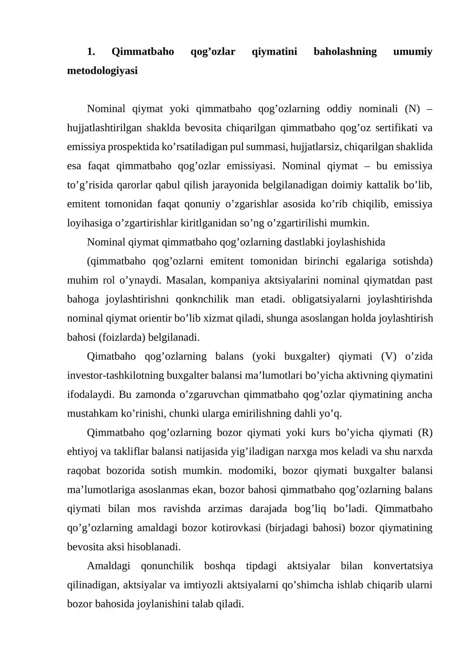 Qimmatbaho qog’ozlar qiymatini baholash 2