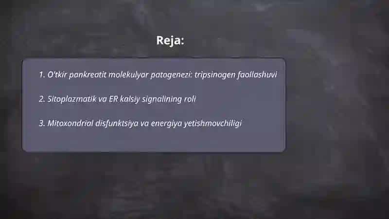 O'tkir pankreatit kelib chiqishi va davolashning biokimyoviy asoslari 2