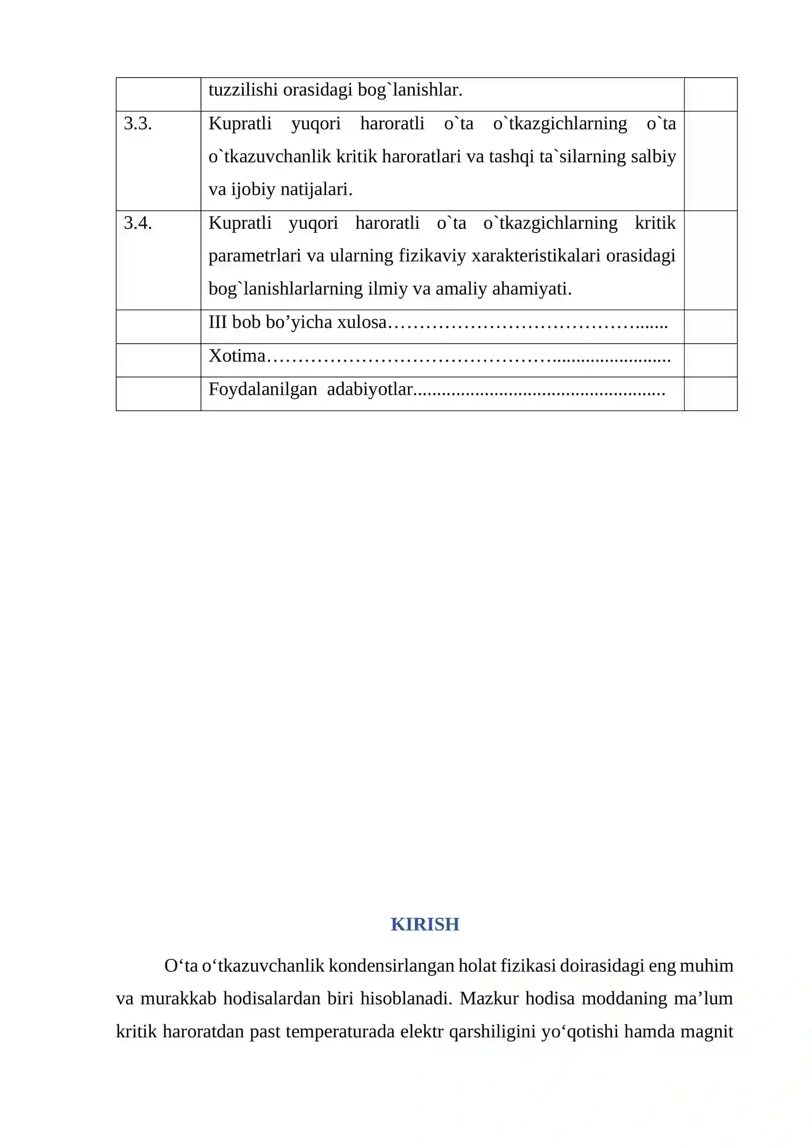 Yuqori haroratli o`ta o`tkazgichlar va ularning kritik paramtrlari 2