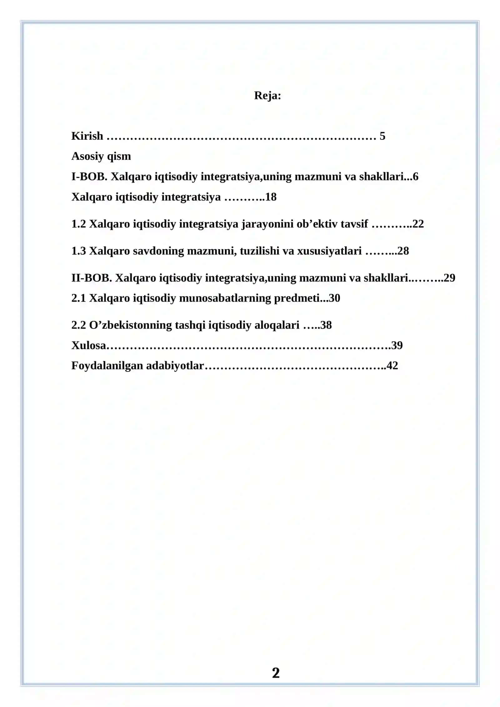 Xalqaro iqtisodiy integratsiya jarayonini ob’ektiv tavsifi 2