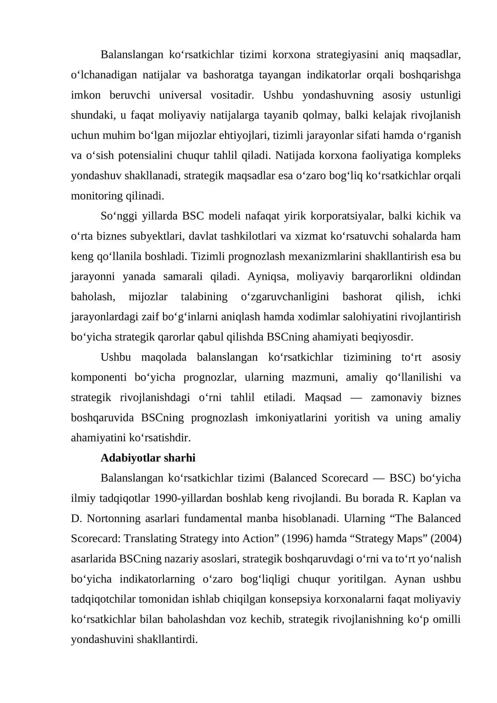 Balanslangan ko‘rsatkichlar tizimi (Balanced Scorecard — BSC) 2