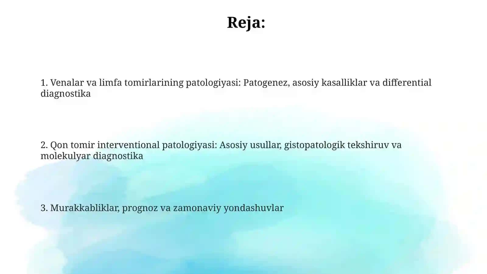 Vena va limfa tomirlari patologiyasi.Tomirlar aralashuvidagi patologiya (intervensiya) 2