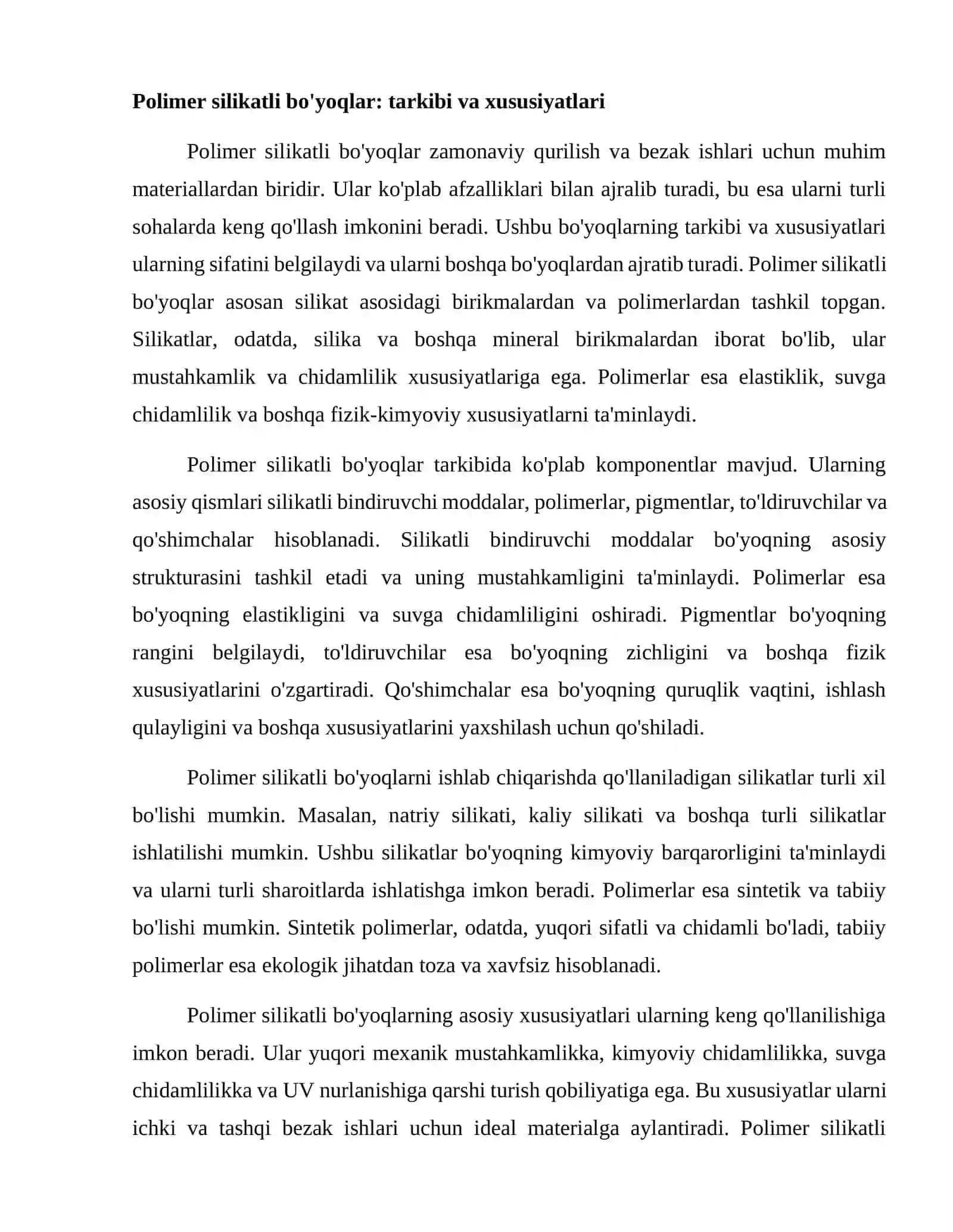 Polimer Silikatli Himoya Bezakli Boʻyoqlar Zamonaviy Yechimlar 2