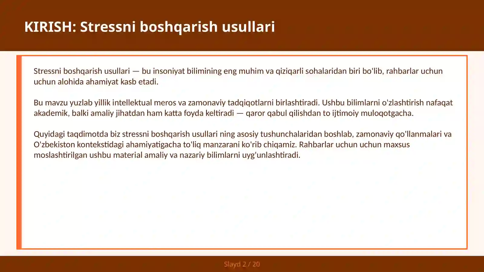 STRESSNI BOSHQARISH USULLARI 2