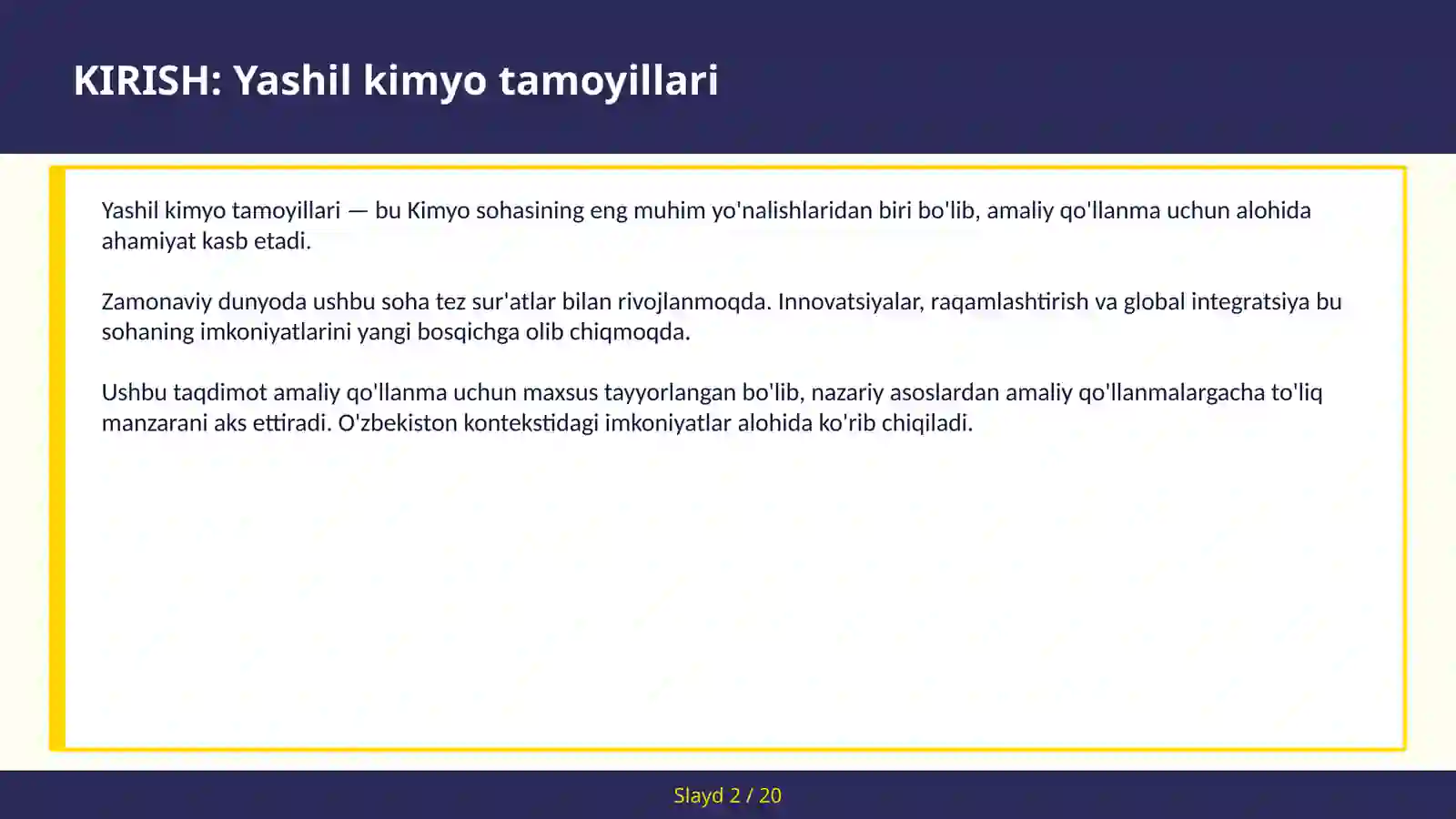 Yashil Kimyo Tamoyillari 2