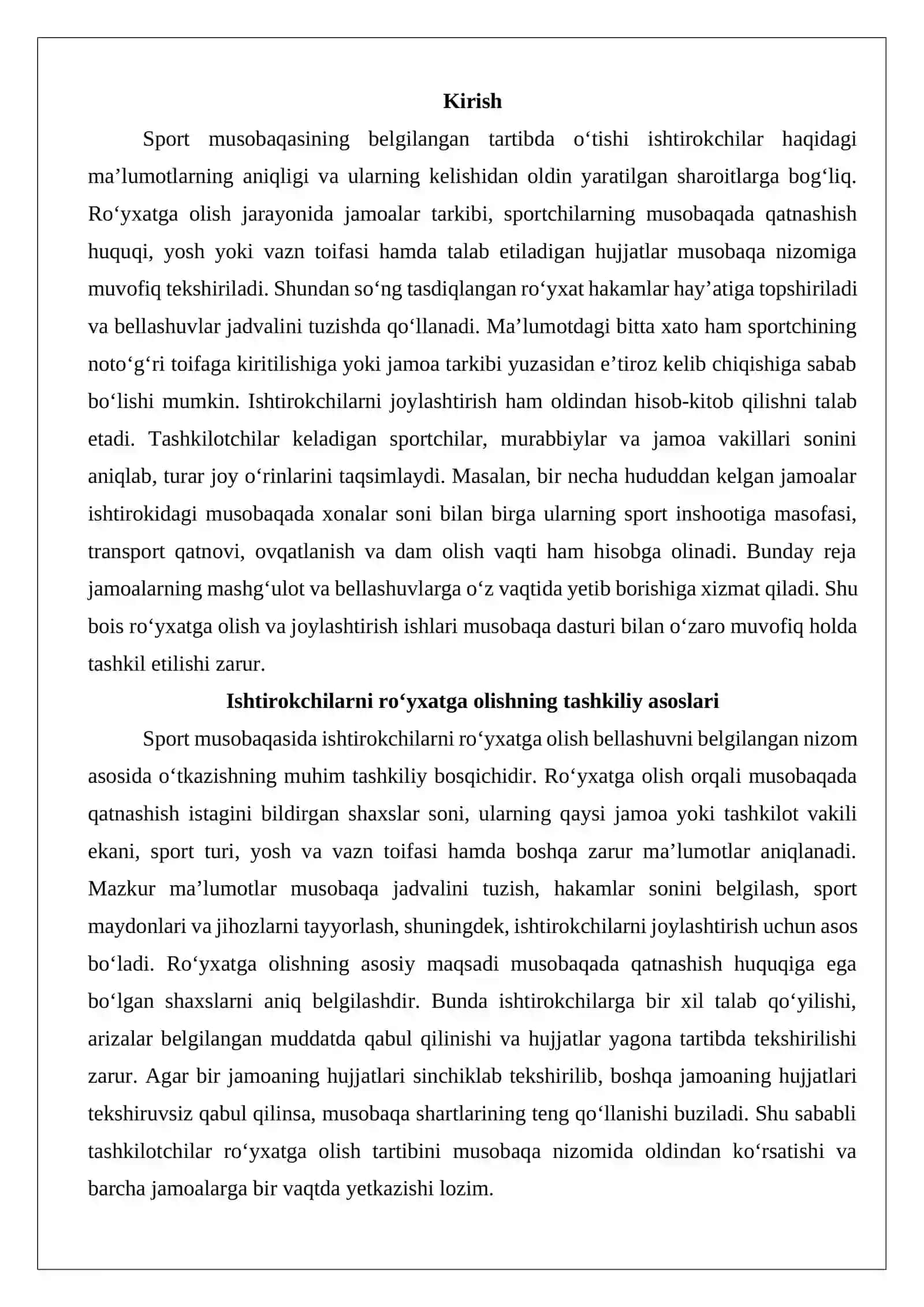 Sport musobaqalarida ishtirokchilarni ro‘yxatga olish va joylashtirish tartibi 2
