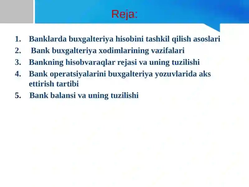 Banklarda buxgalteriya hisobining tashkil qilinishi 2