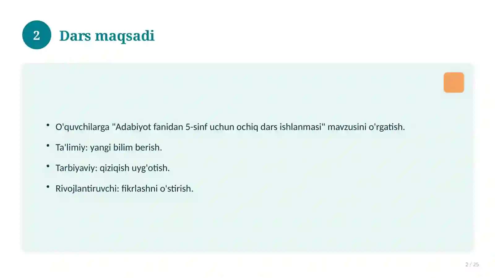 Adabiyot fanidan 5-sinf uchun ochiq dars ishlanmasi 2