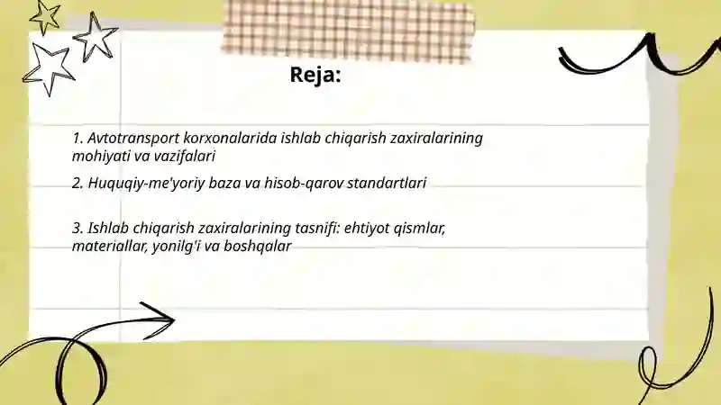 Avtotransport korxonalarida ishlab chiqarish zaxiralari auditi 2