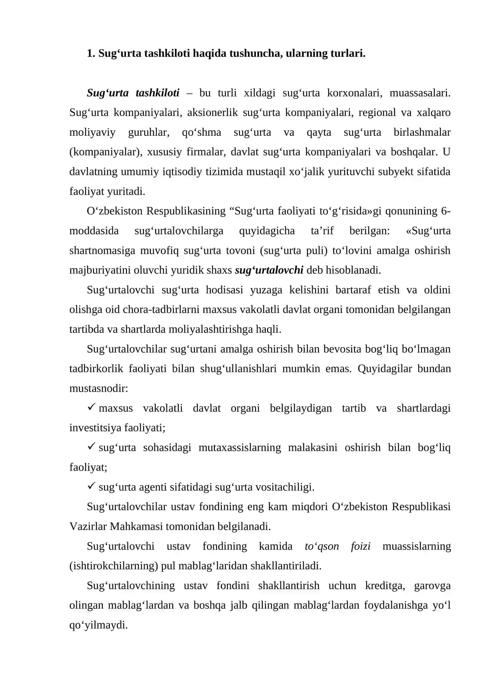 Sug‘urta kompaniyasining tashkiliy asoslari 2