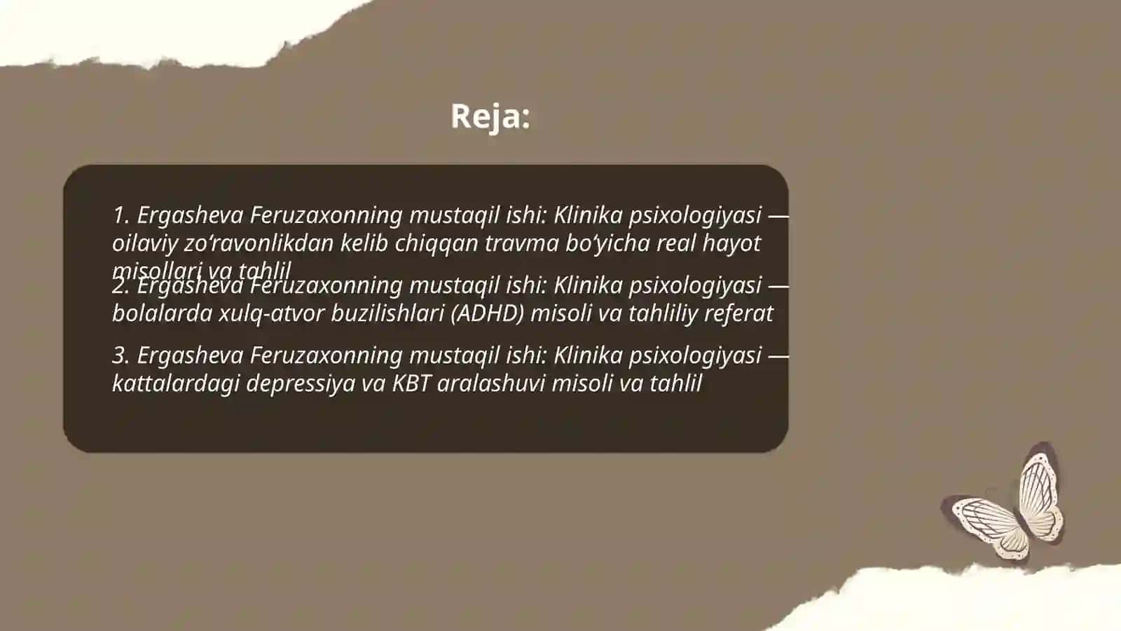 Psixologning 5 asosiy sohasi boyicha real hayotdan misollar va tahliliy referat 2