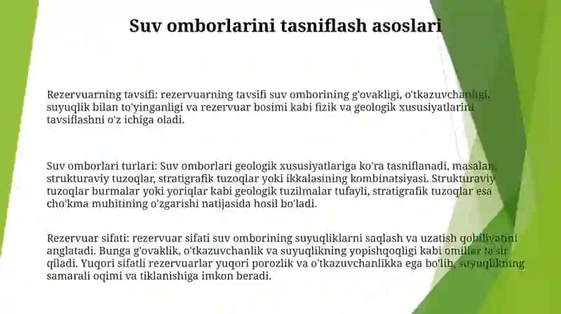 Suv Omborlarini Tansiflarini Tahlil Qilish 2