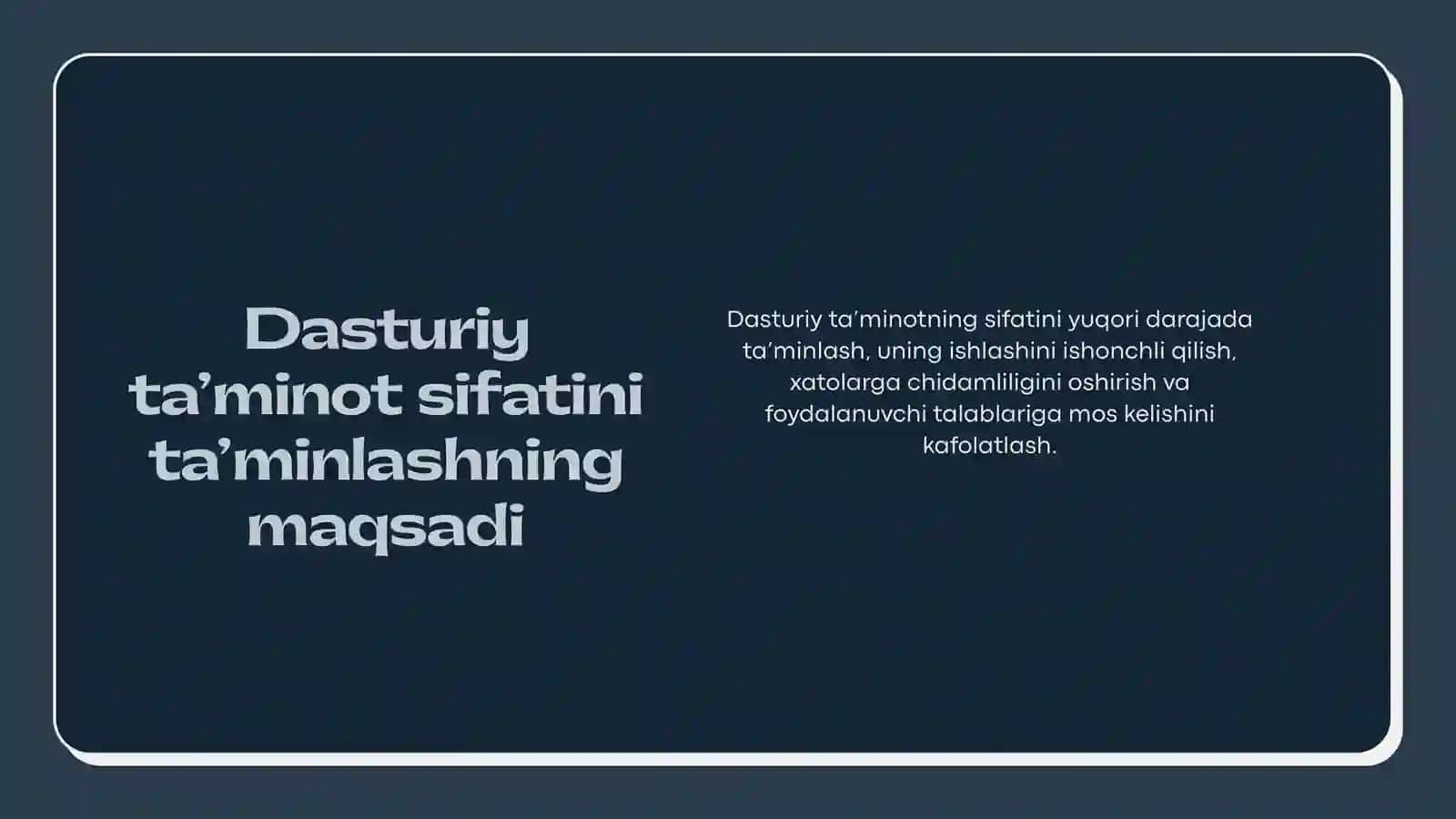 Dasturiy ta’minot sifatini ta’minlash faniga kirish 2