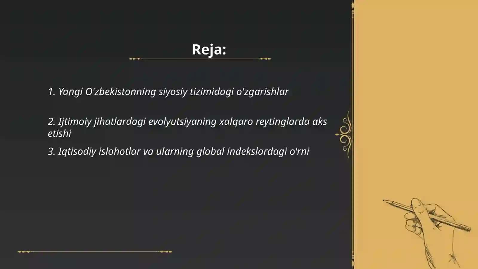 Yangi O'zbekiston ijtimoiy-siyosiy, iqtisodiy va madaniy hayotdagi o'zgarishlar 2