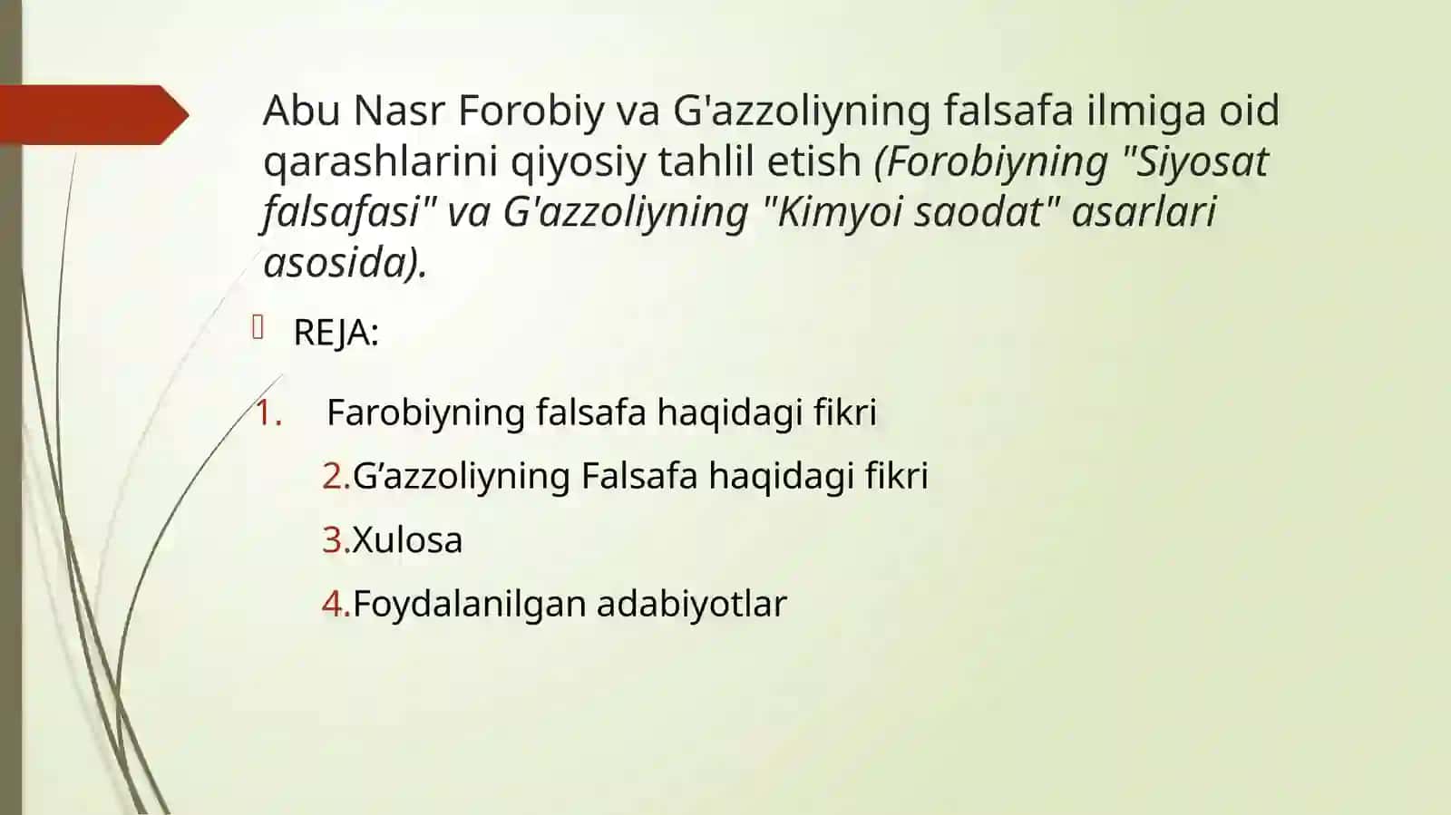 Abu Nasr Forobi va G'azzoliyning Falsafa Ilmi 2