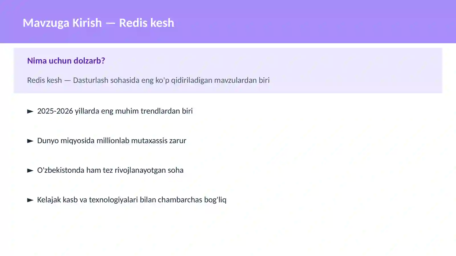 Mavzuga Kirish — Redis kesh 2
