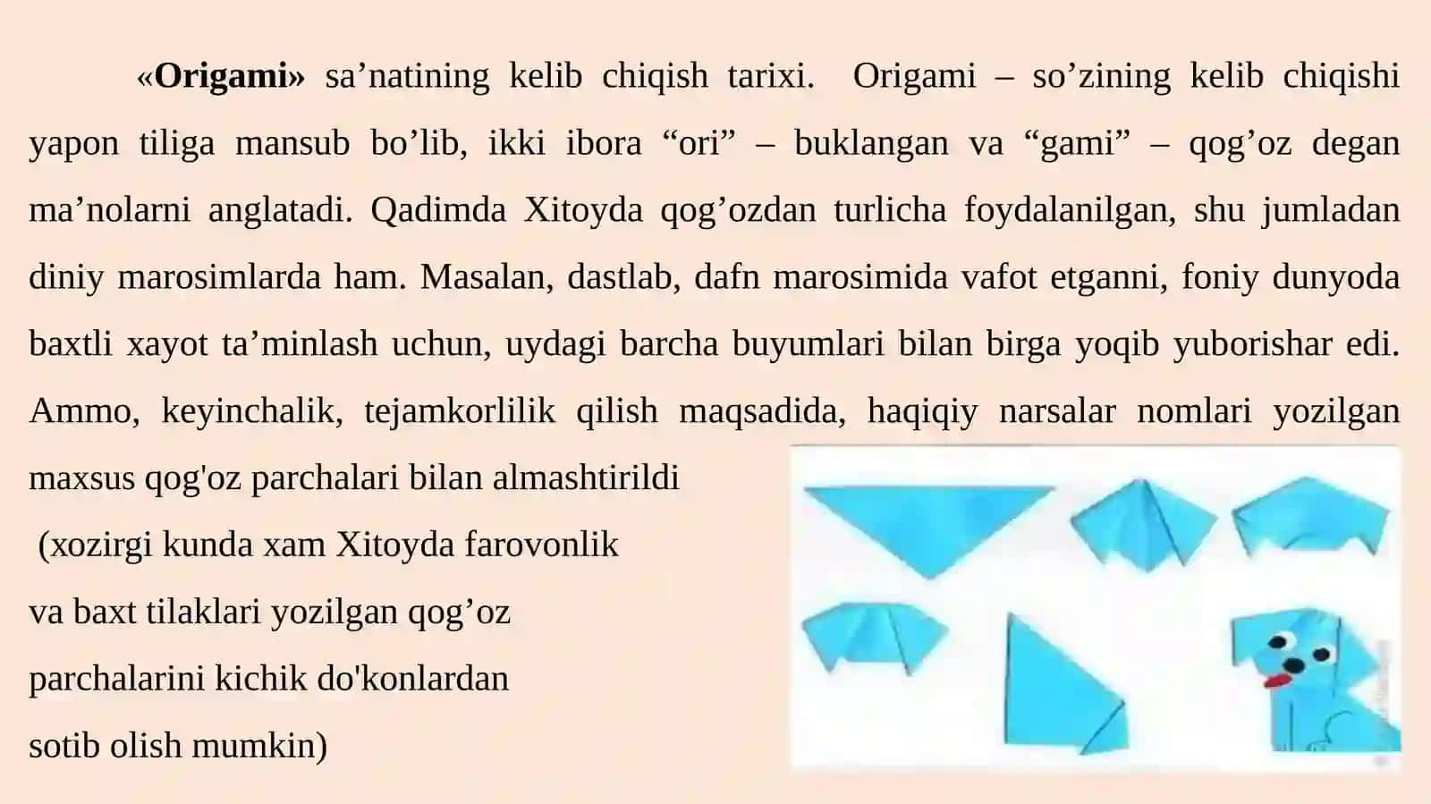 Qog‘ozdan buklash yo‘li bilan o‘yinchoq yasash (“Origami usuli”) 2