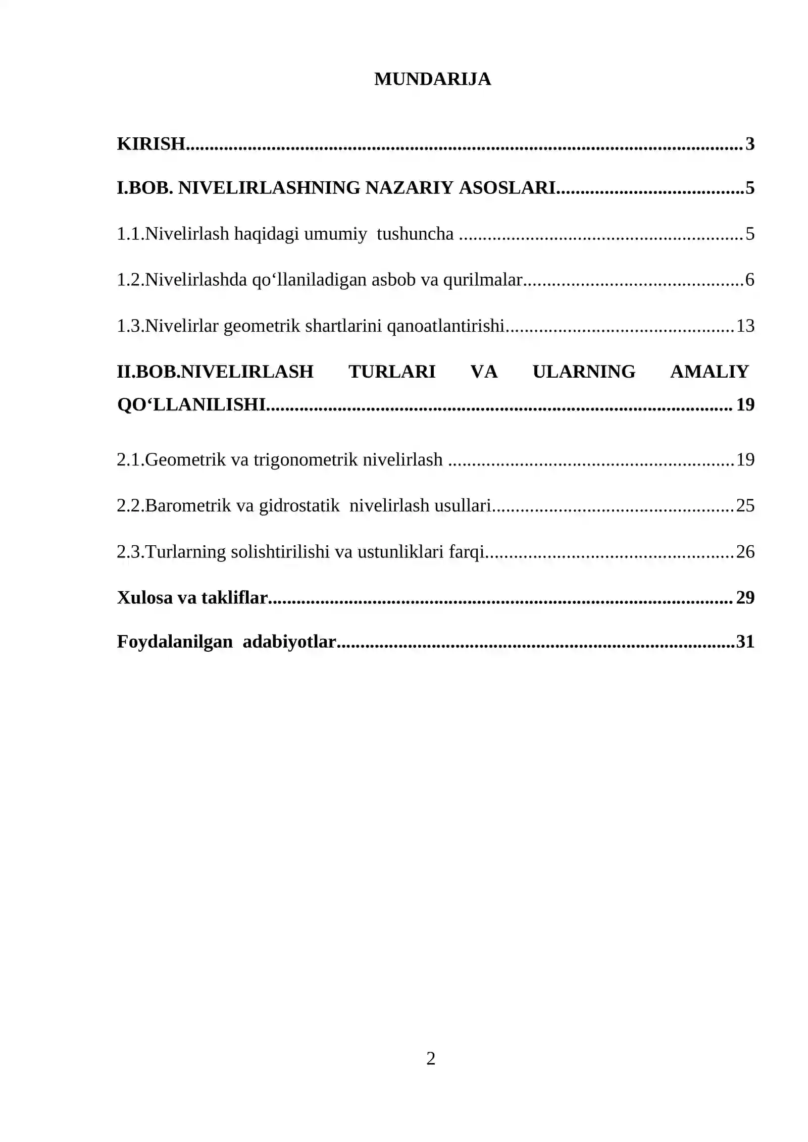 Nivelirlash va uning turlari: KURS ISHI 2