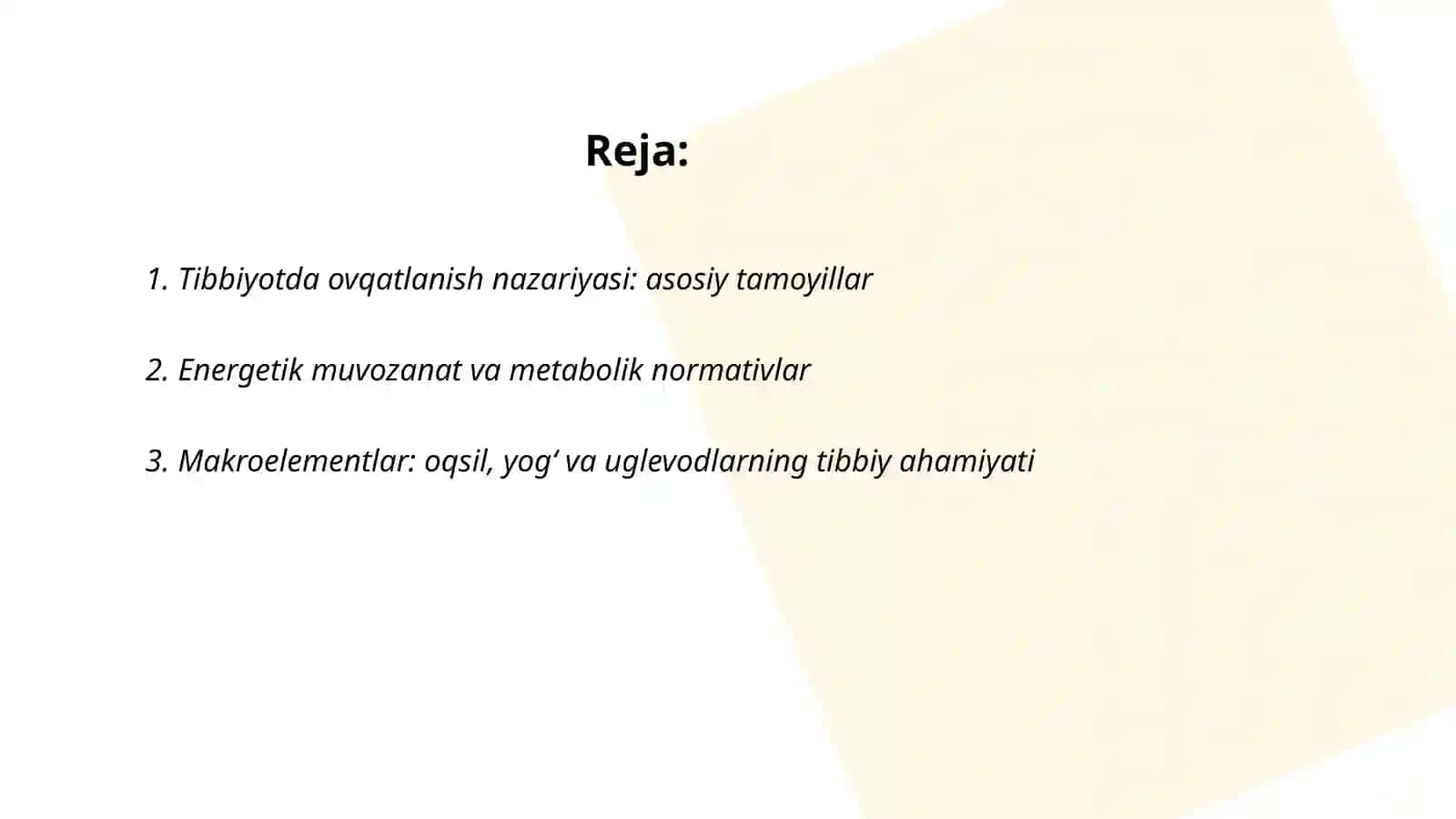 Tibbiyotda ovqatlanish nazariyası 2