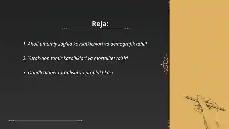 Aholi sog'liq ko'rsatkichlari va muhim ijtimoiy tibbiy muammolar 2