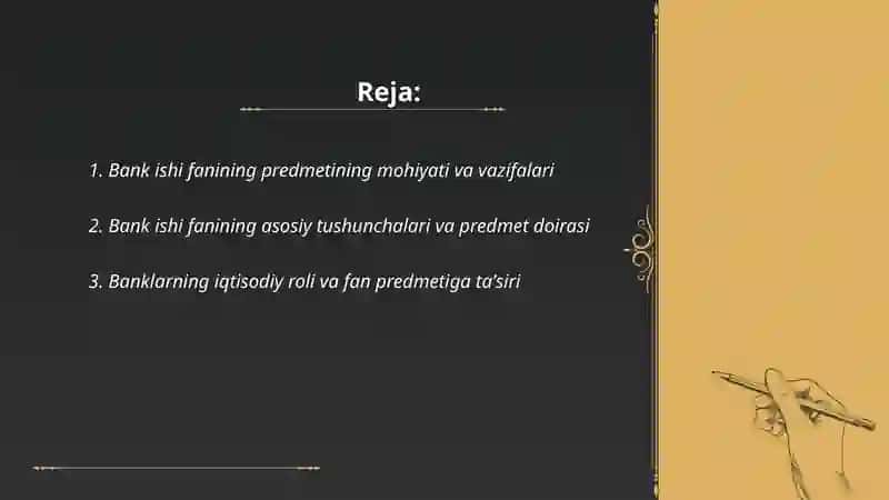 Bank ishi fanining predmeti va vazifalari 2