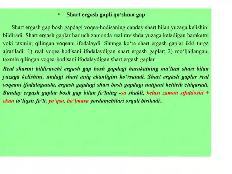 Hol ergash gapli qoʻshma gaplar. Shart, to‘siqsiz, maqsad ergash gapli qoʻshma gaplar 2