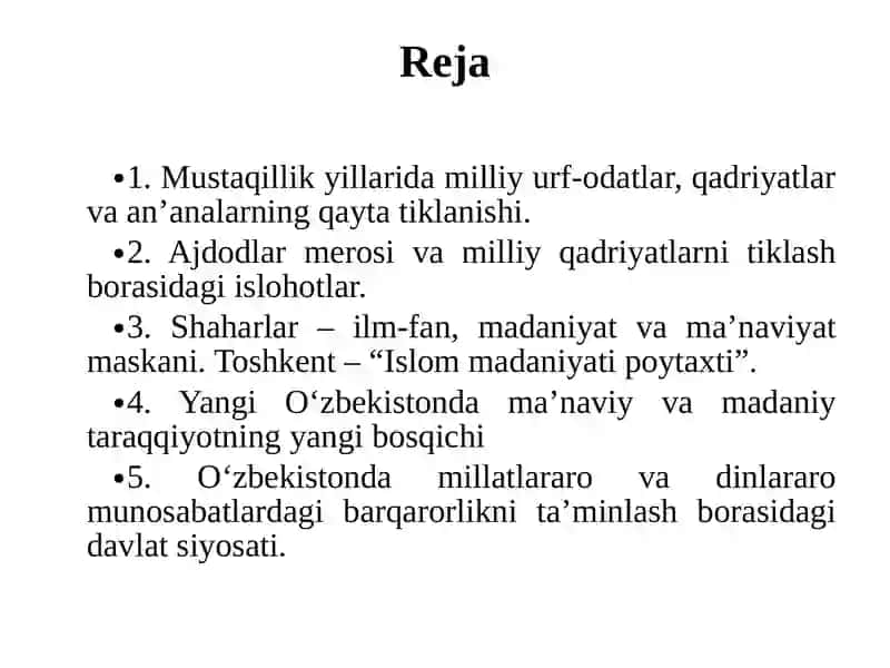 MUSTAQILLIK YILLARIDA O‘ZBEKISTONDAGIMAʼNAVIYVA MADANIY TARAQQIYOT 2