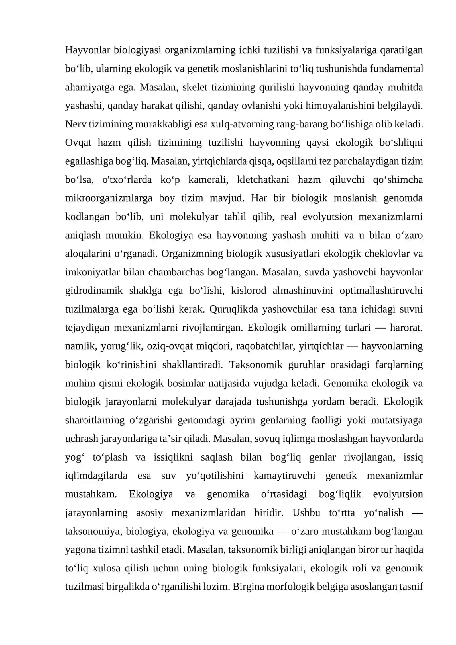 Hayvonlar taksonomiyasi, biologiyasi, ekologiyasi hamda genomikasi yo'nalishlari bo'yicha o'zaro tahlil 2