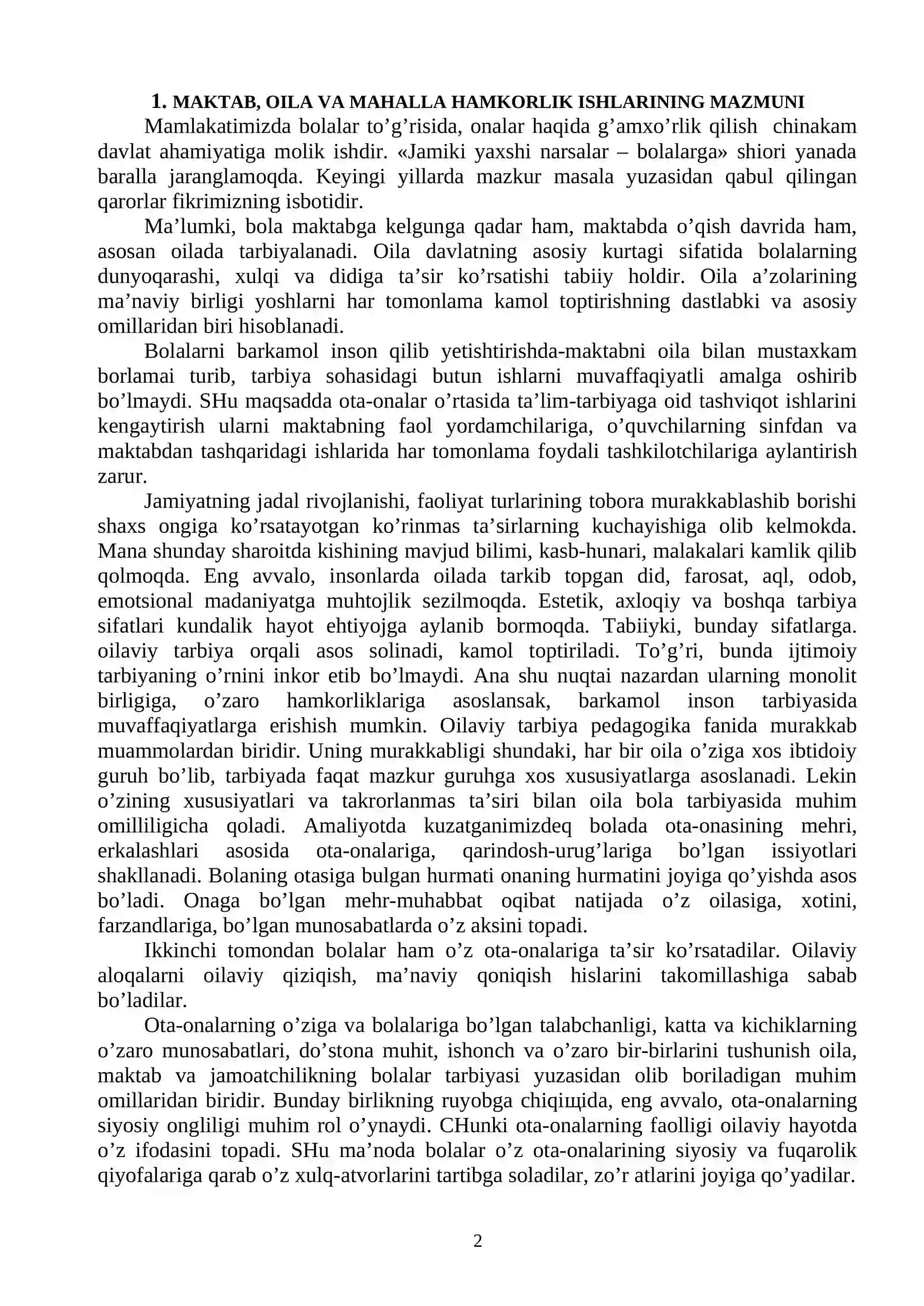 MAKTAB, OILA VA MAHALLA HAMKORLIK ISHLARINING MAZMUNI 2