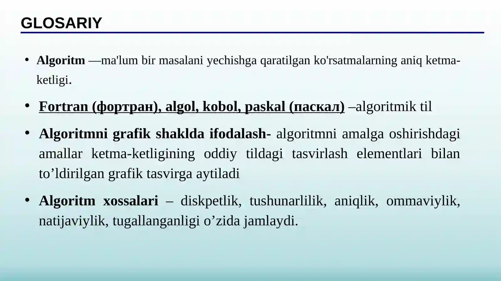 ALGORITMLASHTIRISH VA DASTURLASH ASOSLARI 2