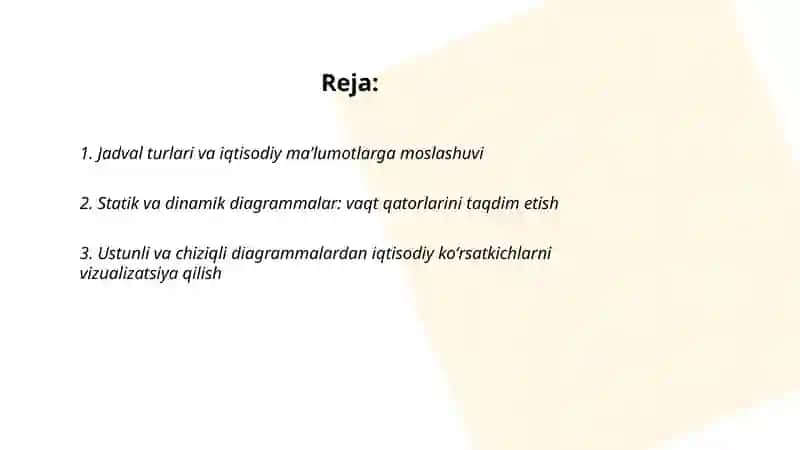Jadval va diagrammalar yordamida iqtisodiy maʼlumotlarni taqdim etish 2