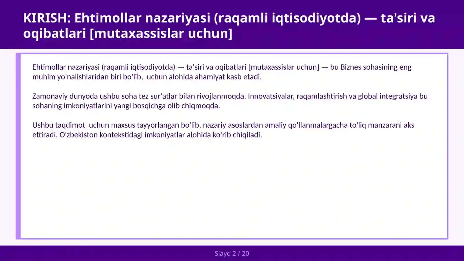 Ehtimollar Nazariyasi (Raqamli Iqtisodiyotda) - Ta'siri va Oqibatlari [Mutaxassisslar Uchun] 2