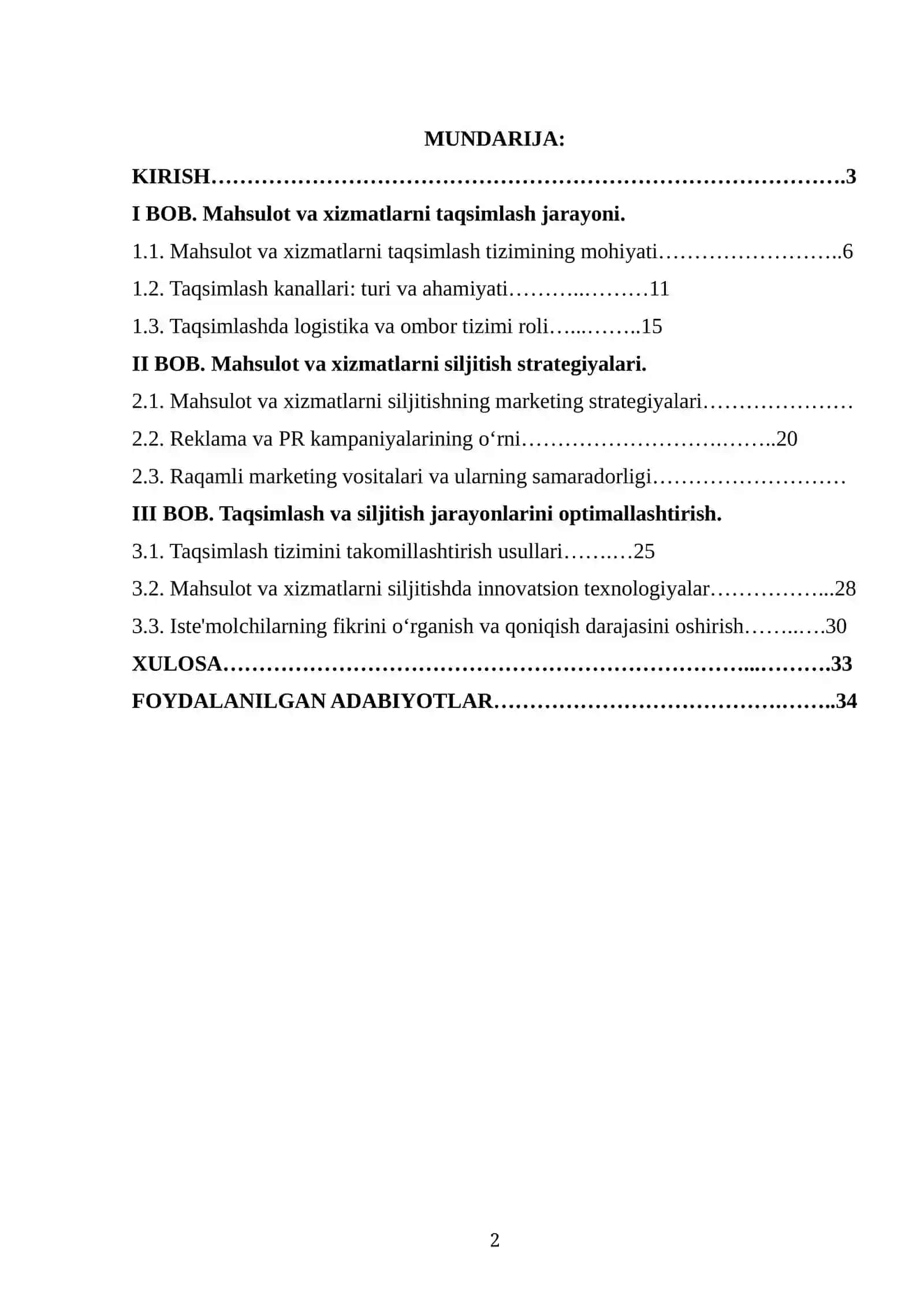 Mahsulot va xizmatlarni taqsimlash va siljitish strategiyasi 2