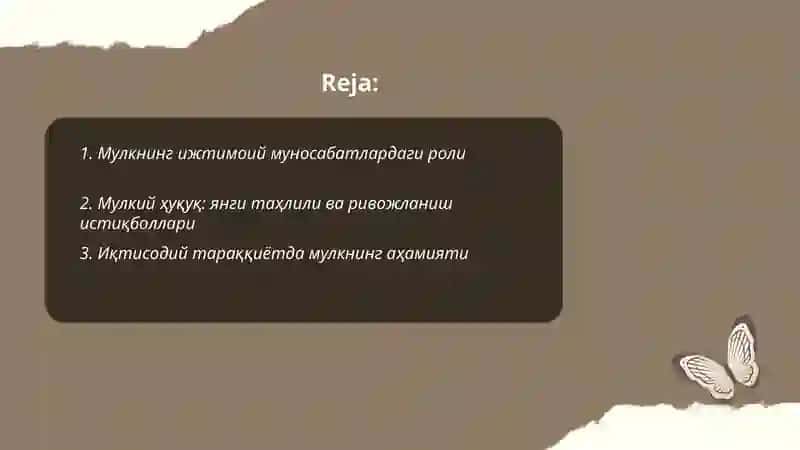 Мулкнинг ижтимоий,ҳуқуқий,иқтисодий,информацион,сиёсий муносабатлар воситаси сифатида намаён бўлиши 2