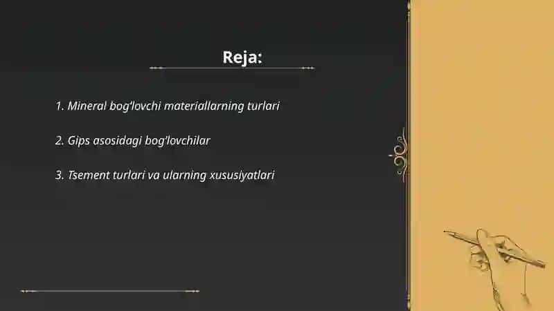 Mineral bogʻlovchi materiallar va ular qurilishdagi hossalari 2