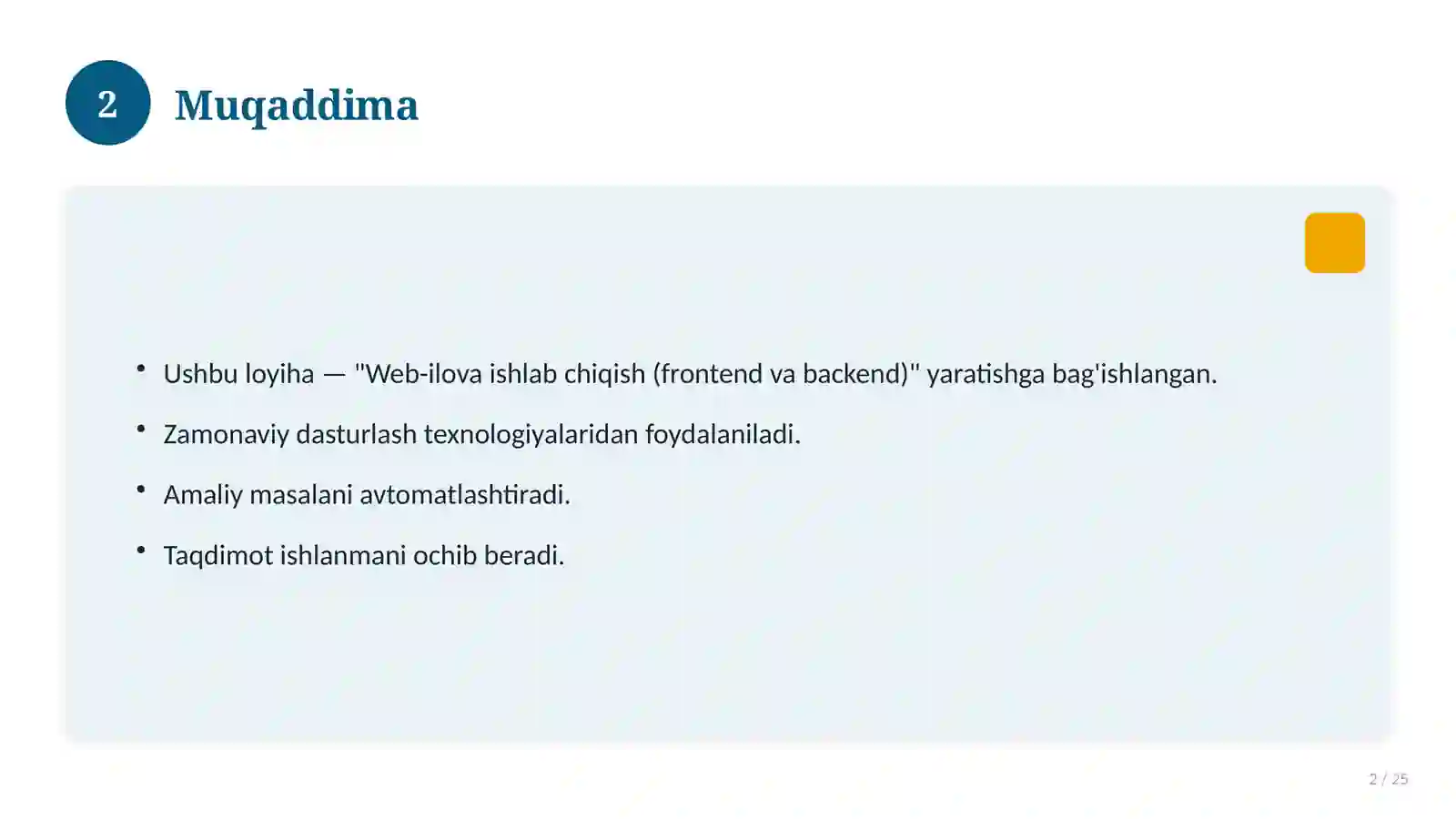Web-ilova ishlab chiqish (frontend va backend) 2