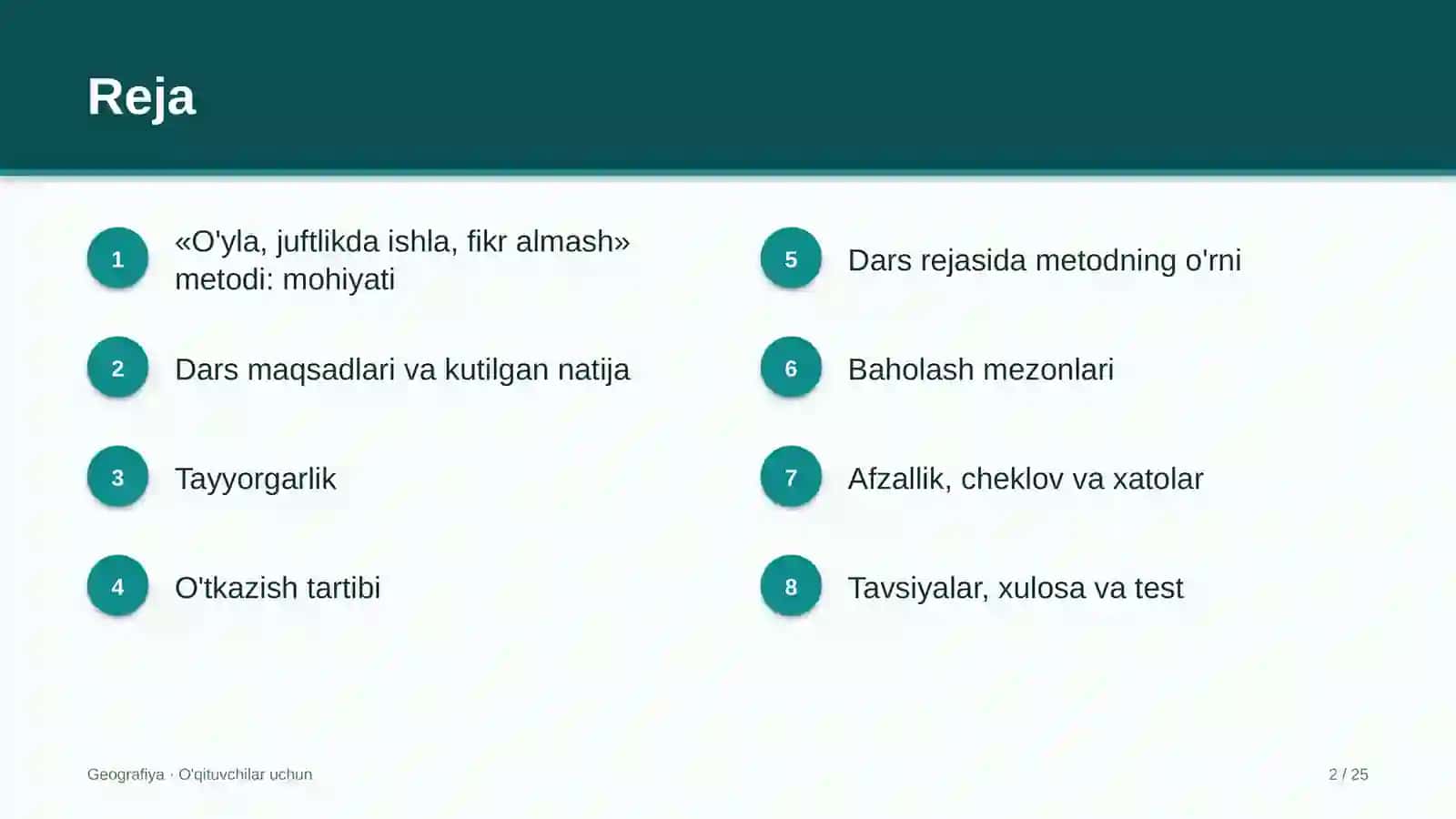 geografiya darslarida o'yla juftlikda ishla fikr almash metodidan foydalanish 1813 2