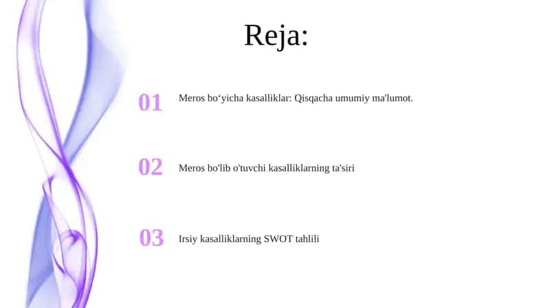 Nasldan-naslga oʻtadigan kasalliklar blits savollar,SWOT tahlil 2